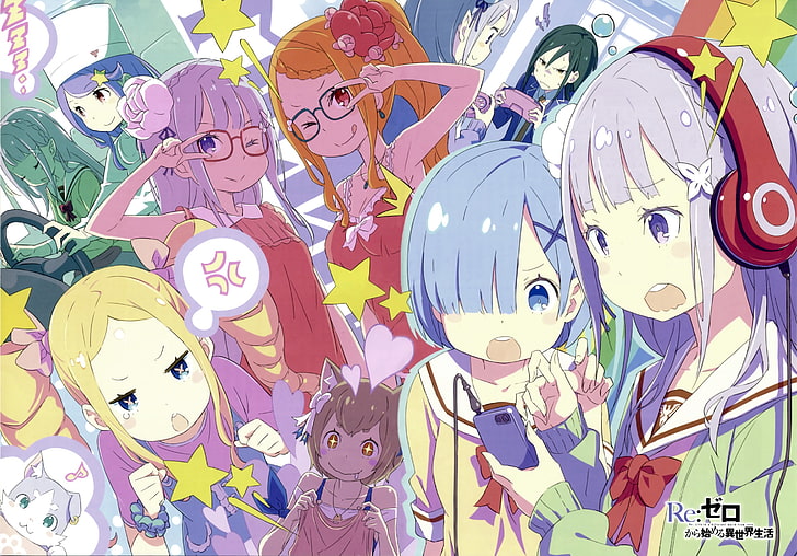 Re: Zero Kara Hajimeru Isekai Seikatsu, аниме момичета, Rem (Re: Zero), Emilia (Re: Zero), Priscilla Barielle (Re: Zero), Beatrice (Re: Zero), Crusch Karsten (Re: Zero), HD тапет