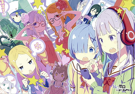 Re: Zero Kara Hajimeru Isekai Seikatsu, anime girls, Rem (Re: Zero), Emilia (Re: Zero), Priscilla Barielle (Re: Zero), Beatrice (Re: Zero), Crusch Karsten (Re: Zero), Sfondo HD HD wallpaper