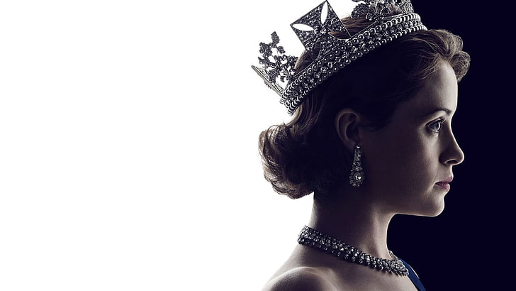 women's black and white sleeveless dress, the crown, crown, Netflix, Claire Foy, Queen Elzabeth II, HD wallpaper