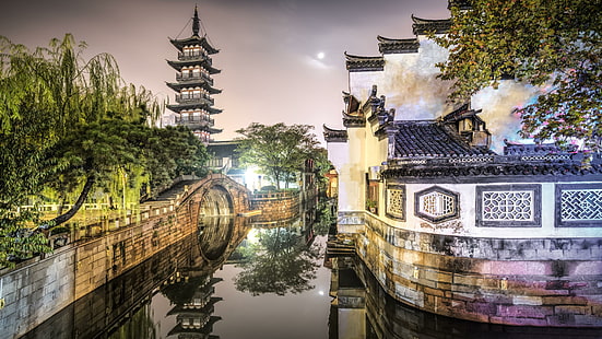 الصين ، القديمة ، المدينة ، شنغهاي ، نانشيانغ ، مدينة نانشيانغ القديمة ، مدينة نانشيانغ المائية ، آسيا، خلفية HD HD wallpaper