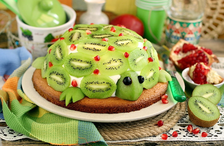 kiwi (fruit), fruit, food, cake, HD wallpaper