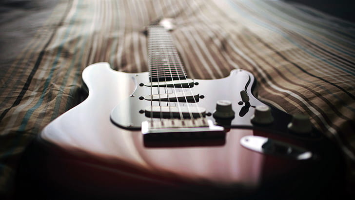 Gitar HD, gitar Stratocaster coklat, musik, gitar, Wallpaper HD