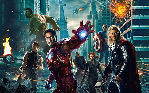 Marvel Avengers dijital duvar kağıdı, Avengers, Hawkeye, Demir Adam, Hulk, Kara Dul, Kaptan Amerika, Thor, Nick Fury, Scarlett Johansson, HD masaüstü duvar kağıdı HD wallpaper