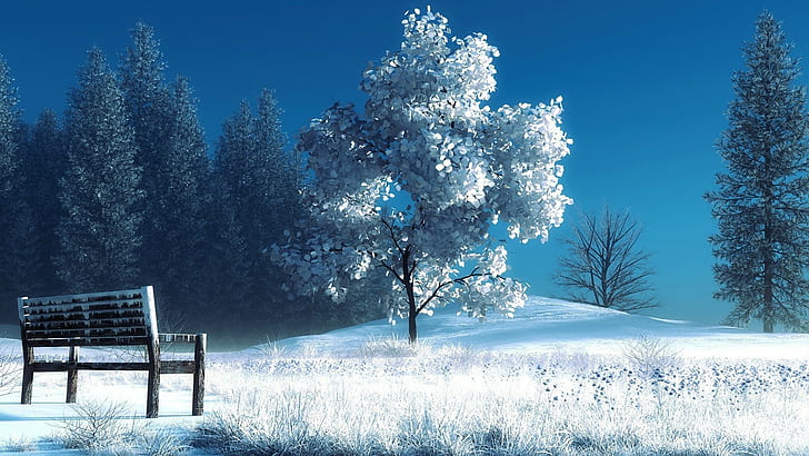 зима, снег, деревья, природа, HD обои