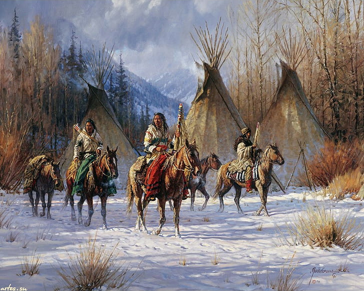 Native Americans, nature, artwork, HD wallpaper