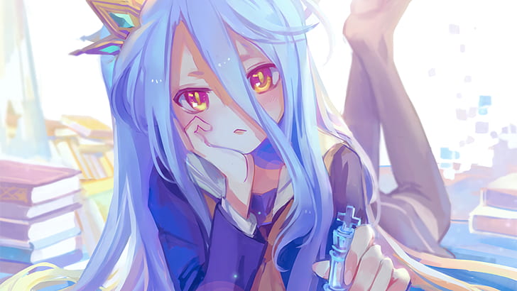 Anime, Anime Girls, Kein Spiel ohne Leben, Shiro (Kein Spiel ohne Leben), blaue Haare, Fankunst, weiße Haut, HD-Hintergrundbild