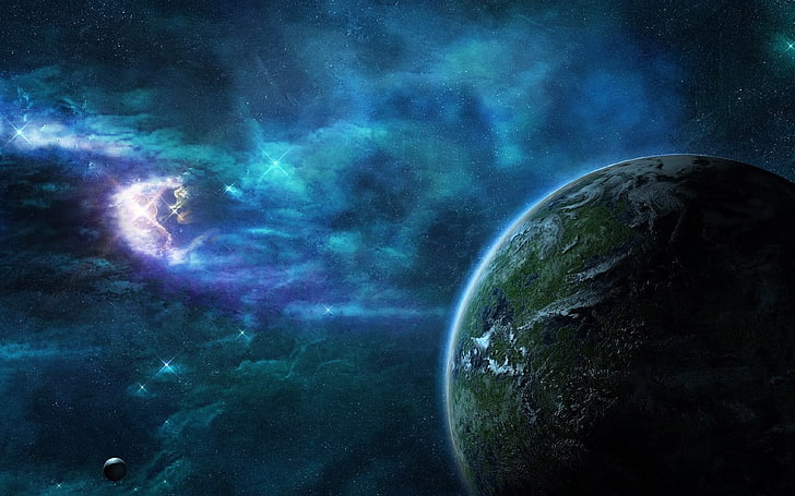 لوحة مستديرة خضراء وزرقاء من السيراميك ، فضاء ، كوكب، خلفية HD