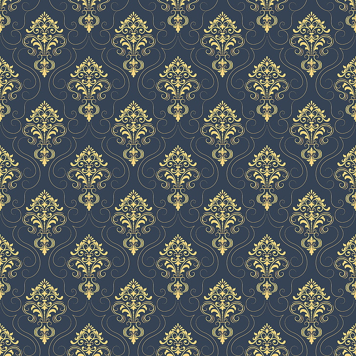 wallpaper bunga biru dan coklat, vektor, tekstur, wallpaper, latar belakang, pola, mulus, tekstil, damask, Wallpaper HD