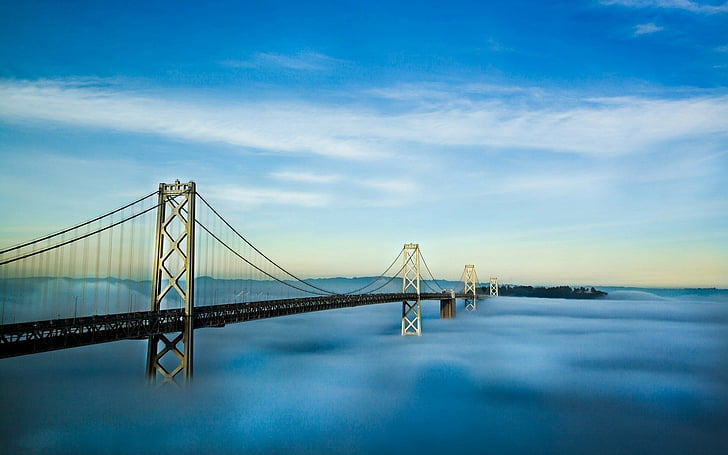 залив, мост, Калифорния, мъгла, Франциско, Оукланд, Сан, САЩ, HD тапет