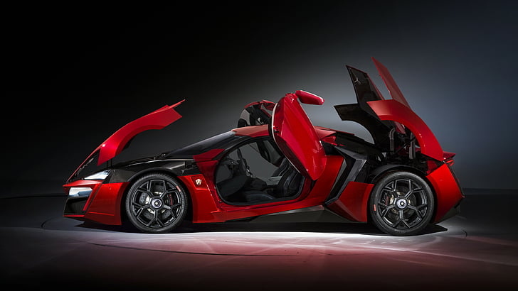 red and black sports car, Lykan HyperSport, supercar, W Motors, sports car, speed, red, HD wallpaper