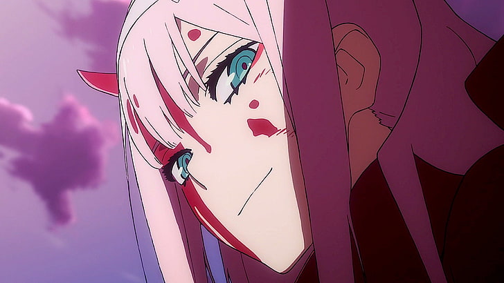 Anime, Darling in the FranXX, Green Eyes, Horns, Pink Hair, Smile, Zero Two (Darling in the FranXX), HD wallpaper