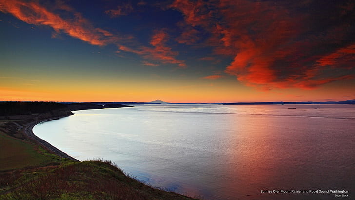 Sunrise Over Mount Rainier and Puget Sound, Washington, Sunrises/Sunsets, HD wallpaper