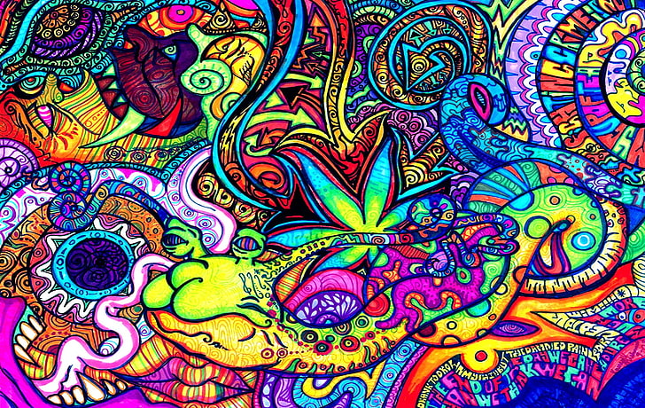lukisan bastract, psychedelic, penuh warna, Wallpaper HD