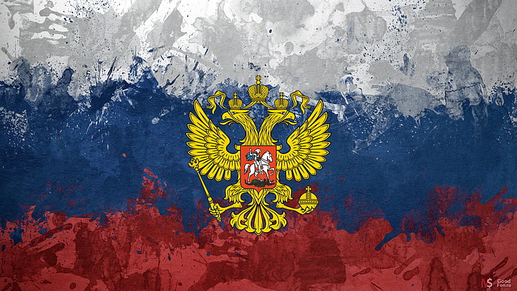yellow eagle logo, eagle, flag, coat of arms, Russia, tricolor, made it myself (=, HD wallpaper