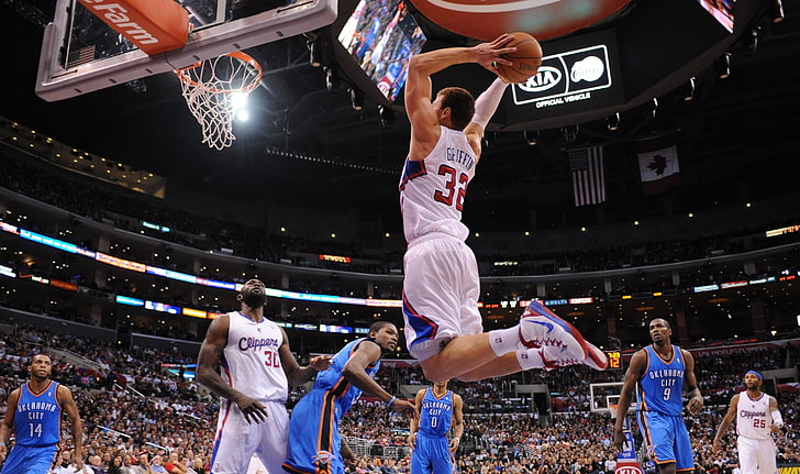 NBA, pallacanestro, salto, Blake Griffin, Los Angeles Clippers, cerchio, Sfondo HD