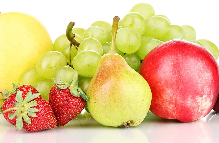 pear fruit, apples, pears, grapes, plums, fruit, HD wallpaper