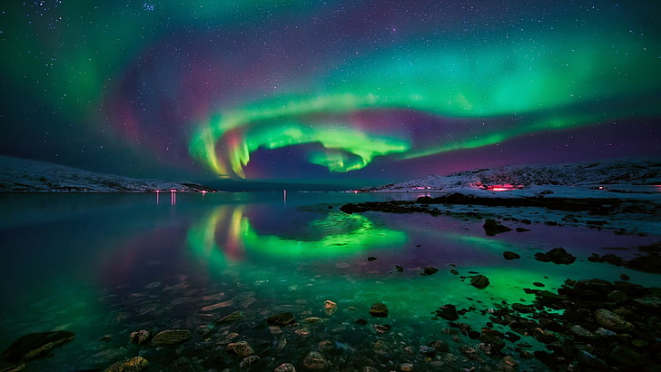 céu noturno, aurora boreal, noite estrelada, luzes do norte, luzes polares, europa, noruega, HD papel de parede