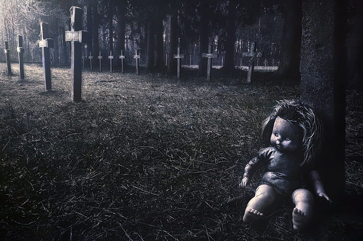 graveyards, spooky, puppets, HD wallpaper