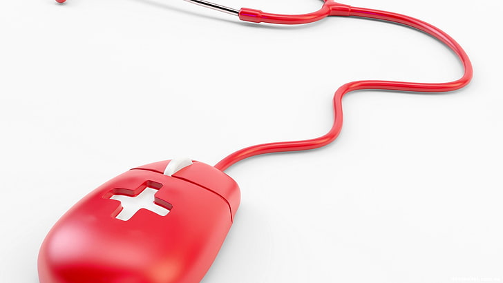 red mouse stethoscope, BACKGROUND, WHITE, RED, MOUSE, WIRE, CROSS, MEDICINE, HD wallpaper