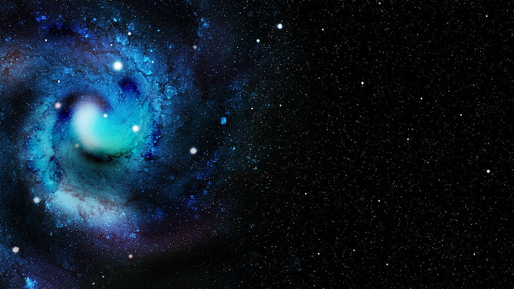 blå galax, rymd, färgrik, digital konst, stjärnor, galax, rymdkonst, spiralgalax, HD tapet