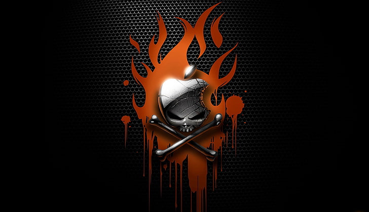 лого на черепа, абстракция, пламък, тапет, тъмнината, кръв, череп, ябълка, кости, HD тапет