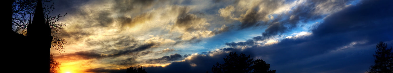 ciel, облака, монитор, мульти, несколько, nuages, экран, небо, тройной, HD обои HD wallpaper