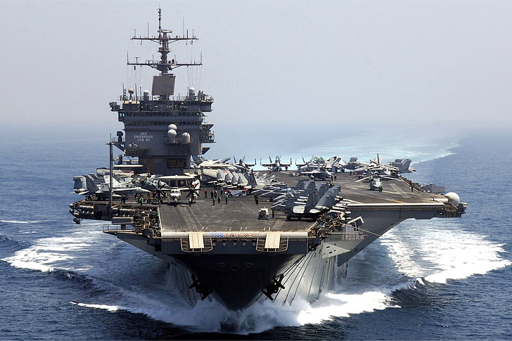 the ocean, fighters, deck, Enterprise, with nuclear power, First aircraft carrier, the number CVN-65, the add-in, HD wallpaper