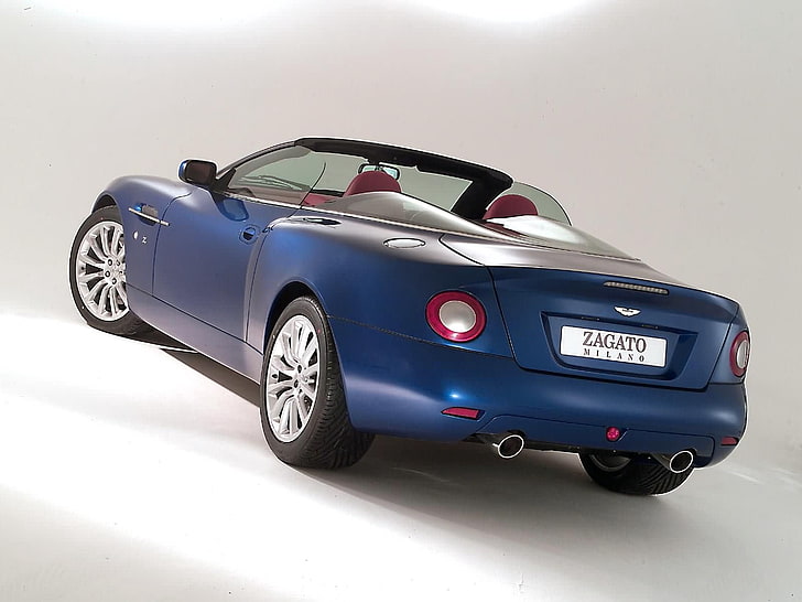 blue Bentley convertible coupe, aston martin, v12, vanquish, 2004, blue, rear view, cabriolet, style, auto, HD wallpaper