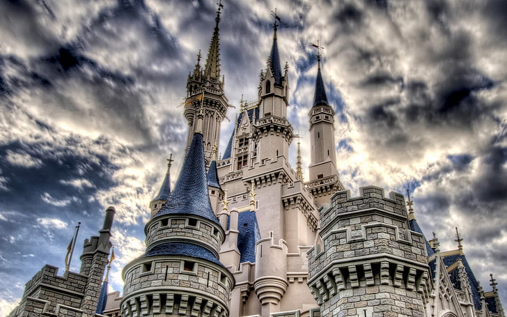 Château Disneyland, château, tour, ciel, nuages, Fond d'écran HD