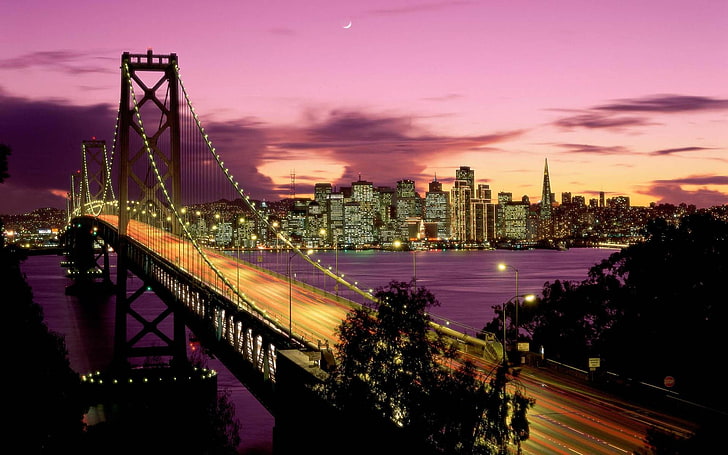 Мостът на Оукланд Бей, Сан Франциско, градски пейзаж, HD тапет
