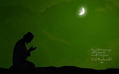 Eid Namaz, silhouette of person kneeling on ground, Festivals / Holidays, Eid, muslim, festival, pray, HD wallpaper HD wallpaper