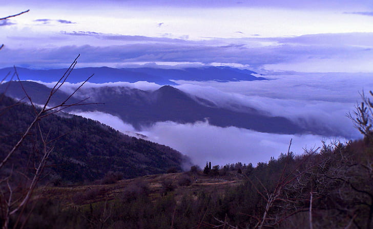 بحر الضباب ، الجبل ، الضباب ، الخريف، خلفية HD