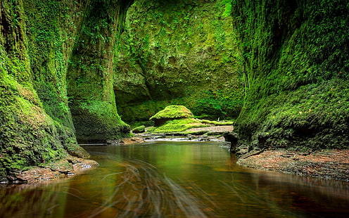 Шотландия Зеленые скалы и речные окна 10 HD Wallp .., зеленая моховая пещера, HD обои HD wallpaper