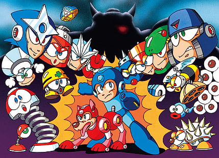 Mega Man, Mega Man 3, Gemini Man (Mega Man), Hard Man (Mega Man), Magnet Man (Mega Man), Needle Man (Mega Man), Rush (Mega Man), Shadow (Mega Man), Shadow Man (Mega Man), Snake Man(Mega Man), Spark Man (Mega Man), Top Man (Mega Man), HD papel de parede HD wallpaper