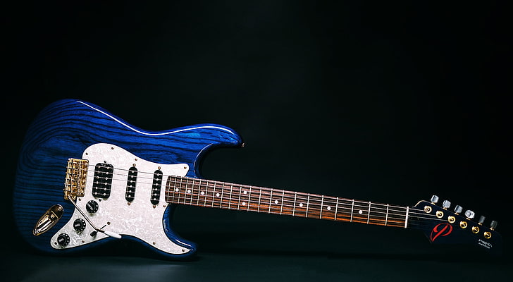 Guitar Stratocaster, blue electric guitar, Music, Blue, Guitar, instrument, fender, penacustom, stratocaster, electricguitar, HD wallpaper