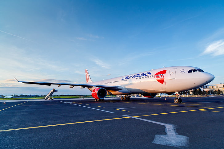 бял и червен пътнически самолет, airbus, a330, 300, чешки, авиокомпании, HD тапет