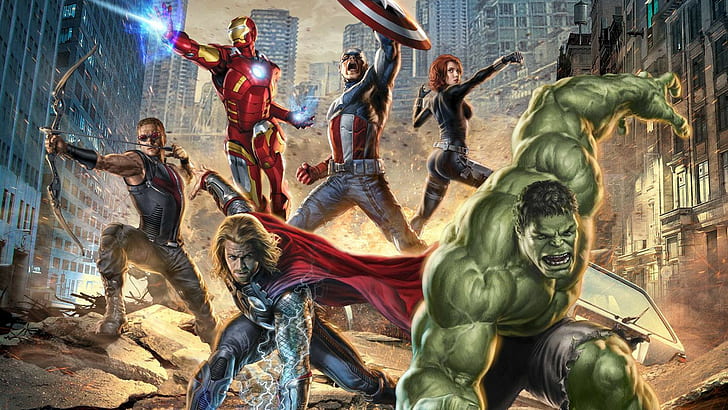 finzione, film, arte, Hulk, Iron man, avventura, azione, Captain America, supereroi, Thor, The Avengers, Black Widow, Avengers, Hawkeye, Sfondo HD