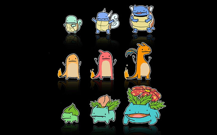 Pokémon, Blastoise (Pokémon), Bulbasaur (Pokémon), Charizard (Pokémon), Charmander (Pokémon), Charmeleon (Pokémon), Ivysaur (Pokémon), Squirtle (Pokémon), Starter Pokemon, Venusaur (Pokémon), HD тапет