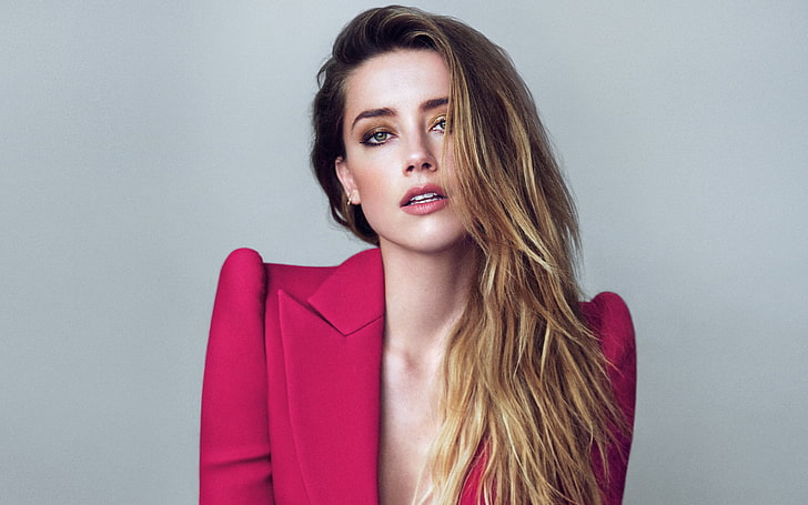 Amber Heard Marie Claire 2015, women's red coat, Female Celebrities, Amber Heard, actress, hollywood, 2015, HD wallpaper