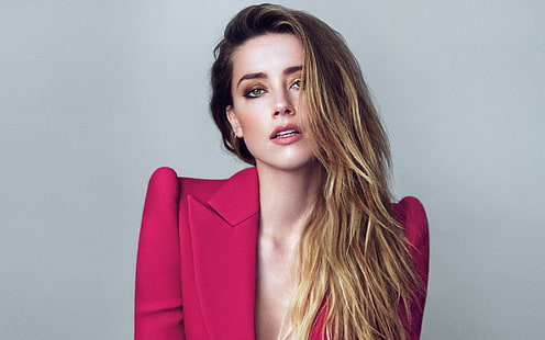 Amber Heard Marie Claire 2015, women's red coat, Female Celebrities, Amber Heard, actress, hollywood, 2015, HD wallpaper HD wallpaper