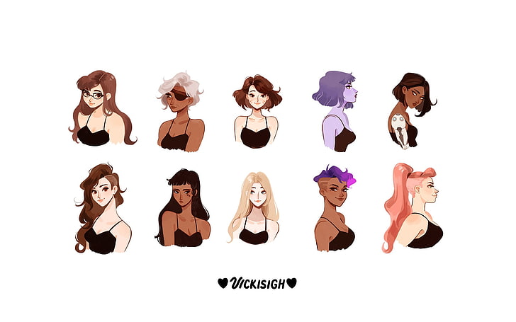 Vickisigh character illustration, Overwatch, Sombra (Overwatch), D.Va (Overwatch), Symmetra (Overwatch), Mercy (Overwatch), Tracer (Overwatch), Widowmaker (Overwatch), Mei (Overwatch), Ana (Overwatch), Pharah (Overwatch), Zarya (Overwatch), Vickisigh, artwork, video games, HD wallpaper