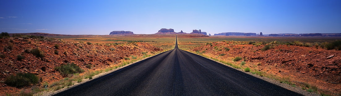 природа пейзаж пустиня магистрала двоен екран, HD тапет HD wallpaper