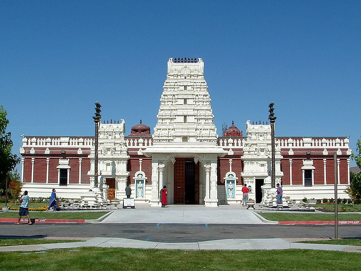 Храмът на Шива Вишну Ливърмор, къща от кафяв и бял бетон, религиозна,, индуски, шива, храм, лорд, вишну, HD тапет