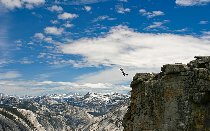 Extreme HD, person jump on cliff, sports, extreme, HD wallpaper