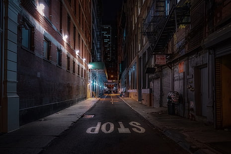  United States, night, New York, street, stop, urban scene, HD wallpaper HD wallpaper