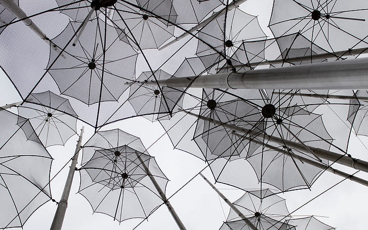 dekoracja, parasole, szare, różne, tło 2k hd, Tapety HD