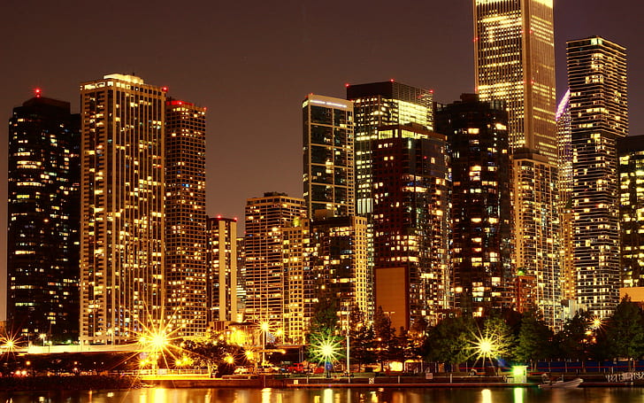 สหรัฐอเมริกา, พื้นหลังตึกระฟ้า, กลางคืน, อาคาร, ดาวน์โหลด 3840x2400 Usa, วอลล์เปเปอร์ HD