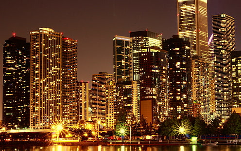 미국, 고층 빌딩 배경, 밤, 건물, 다운로드 3840x2400 미국, HD 배경 화면 HD wallpaper