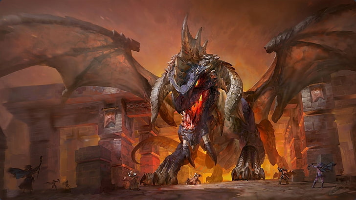 grey dragon illustration, World of Warcraft, fan art, video games, dragon, HD wallpaper