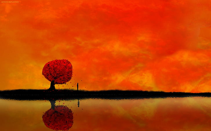 Kunstwerk, Himmel, Bäume, Wasser, abstrakt, Reflexion, Natur, HD-Hintergrundbild